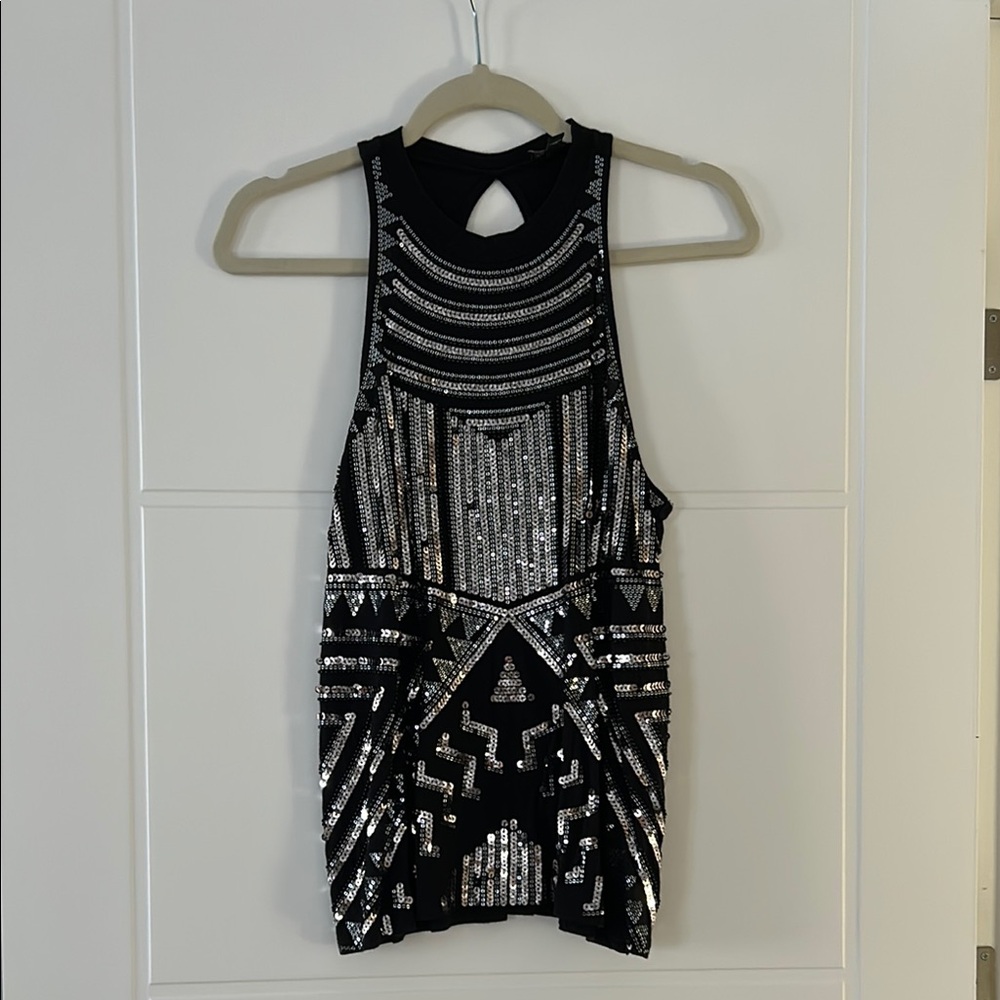 Express Black and Silver Sequin Tank Top